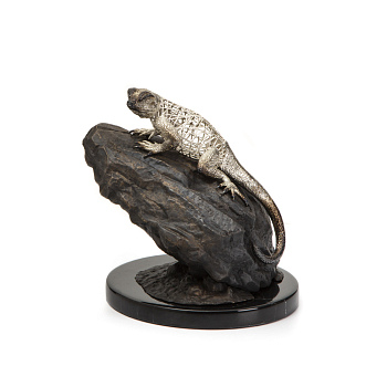 Скульптура Rhyton Wire Sculpture Collection 3049017 Ящерица на камне серебро 15×20 см 