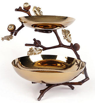 Поднос двухъярусный Rhyton Oak 3210284 коричневый, золотой 23×25 см 