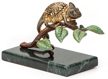 Скульптура Rhyton Wire Sculpture Collection 3049007 Хамелеон на ветке золотой 10×7 см 