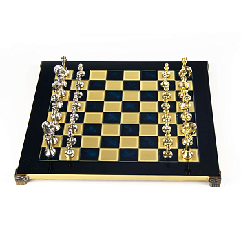 Шахматы Manopoulos Classic Metal Staunton S34BLU основание синий золотой, серебряный 36×36 см 