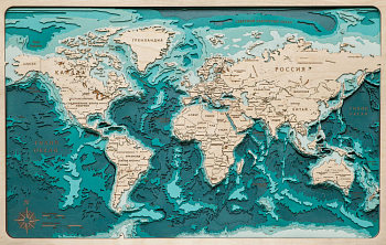 Панно Woodenmap Карта мира многослойные синий 60×40 см 