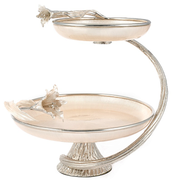 Поднос двухъярусный Rhyton Lilium 3230462 жемчужно-белое стекло серебро 35×38 см 