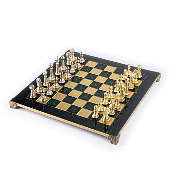 Шахматы Manopoulos Classic Metal Staunton S33GRE основание зеленый золотой, серебряный 44×44 см 
